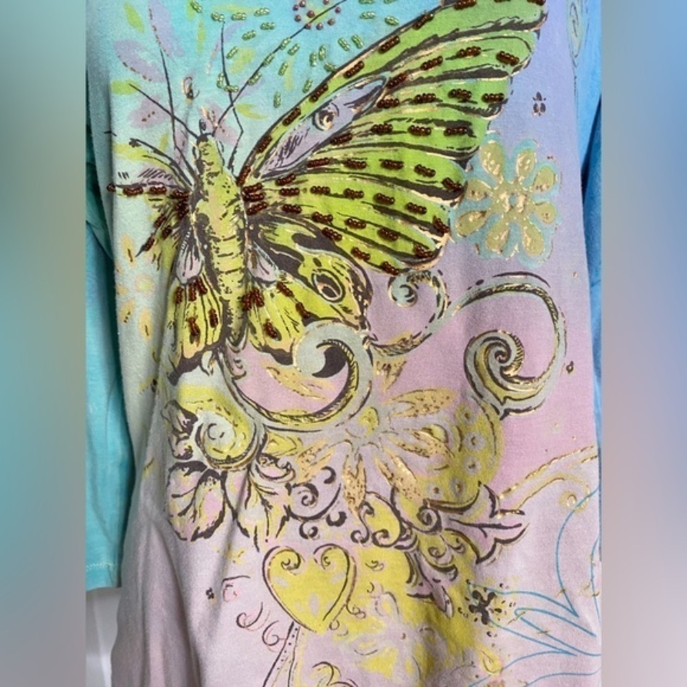 Bamboo Co Y2K Ombre Butterfly Beaded 3/4‎ Sleeve Top - Picture 5 of 16